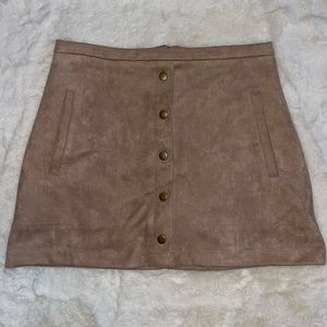 Tan Faux Suede “Snap” Front Mini Skirt